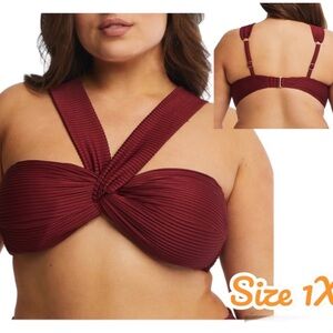 Time and Tru Convertible Bikini Top Maroon Plus Size 1X (16W-18W)